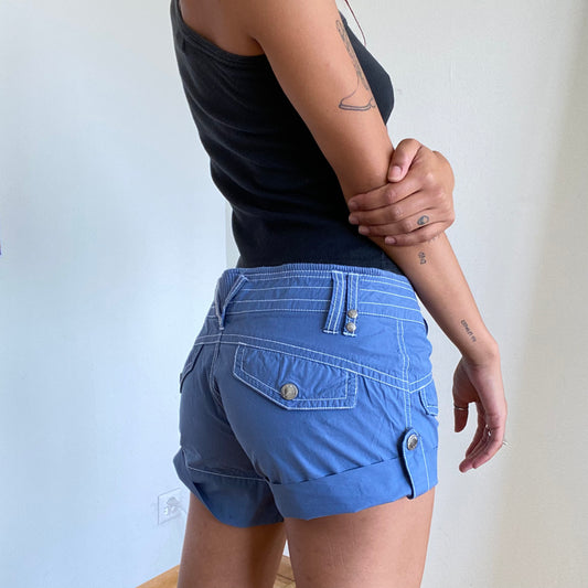 Vintage 90's Skater Blue Shorts with White Contrast Stitching (S)