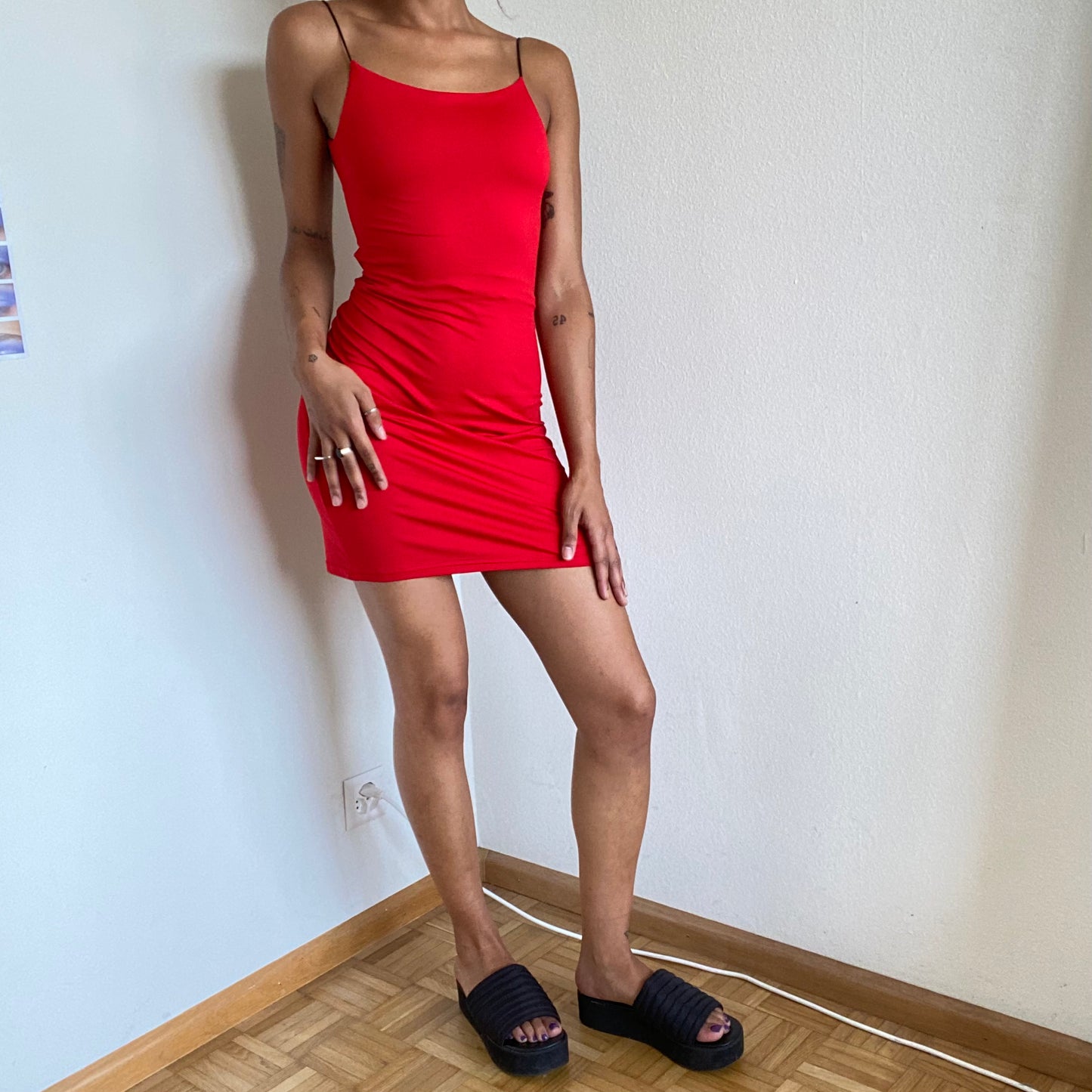 Vintage 90's Clubwear Red Backless Bodycon Dress (S)