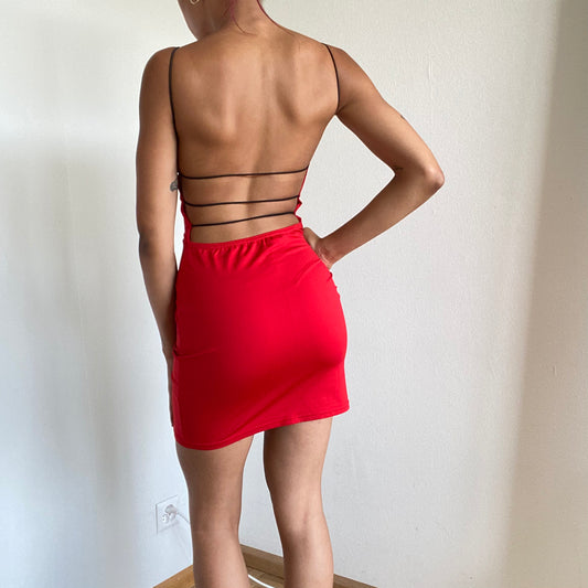 Vintage 90's Clubwear Red Backless Bodycon Dress (S)