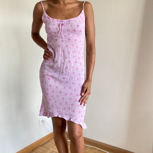 Vintage 90’s Romantic Baby Pink Floral Mini Dress (S)