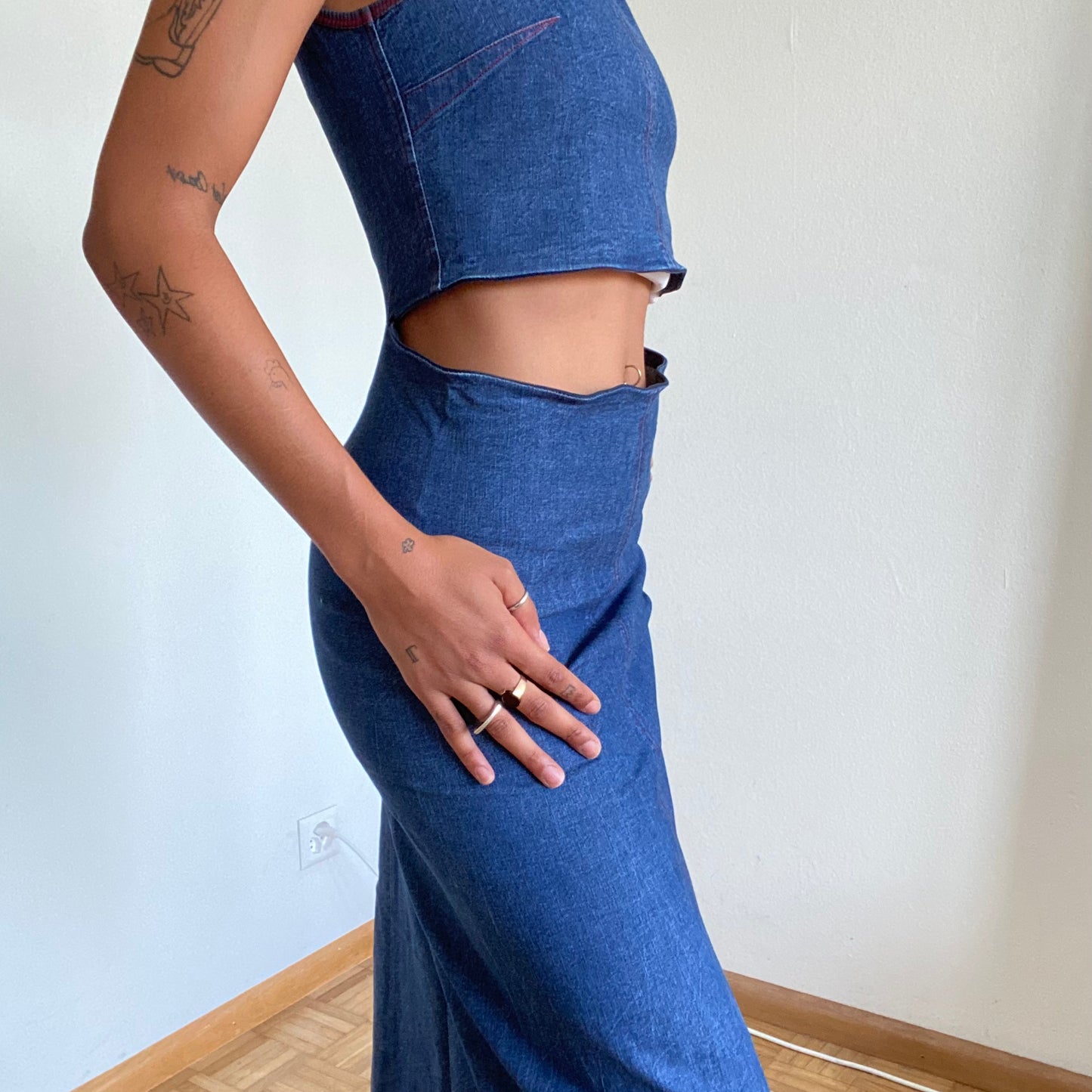 Vintage 90’s Archive Cop Copine Denim Zip Off Maxi Dress (S)