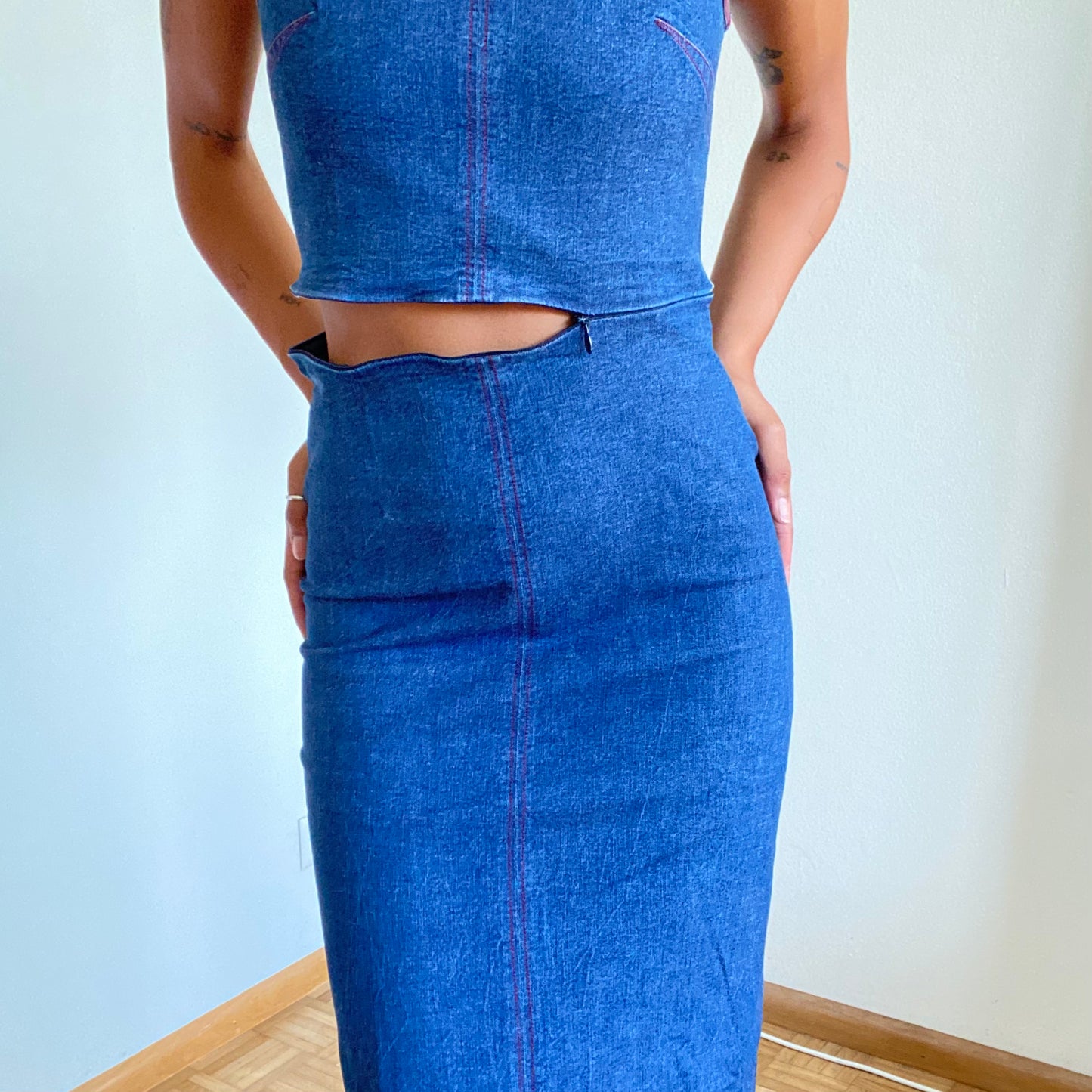 Vintage 90’s Archive Cop Copine Denim Zip Off Maxi Dress (S)