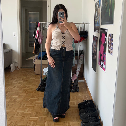 Vintage 90's Boho Denim Maxi Skirt (36 EU / UK 8 / US 4)