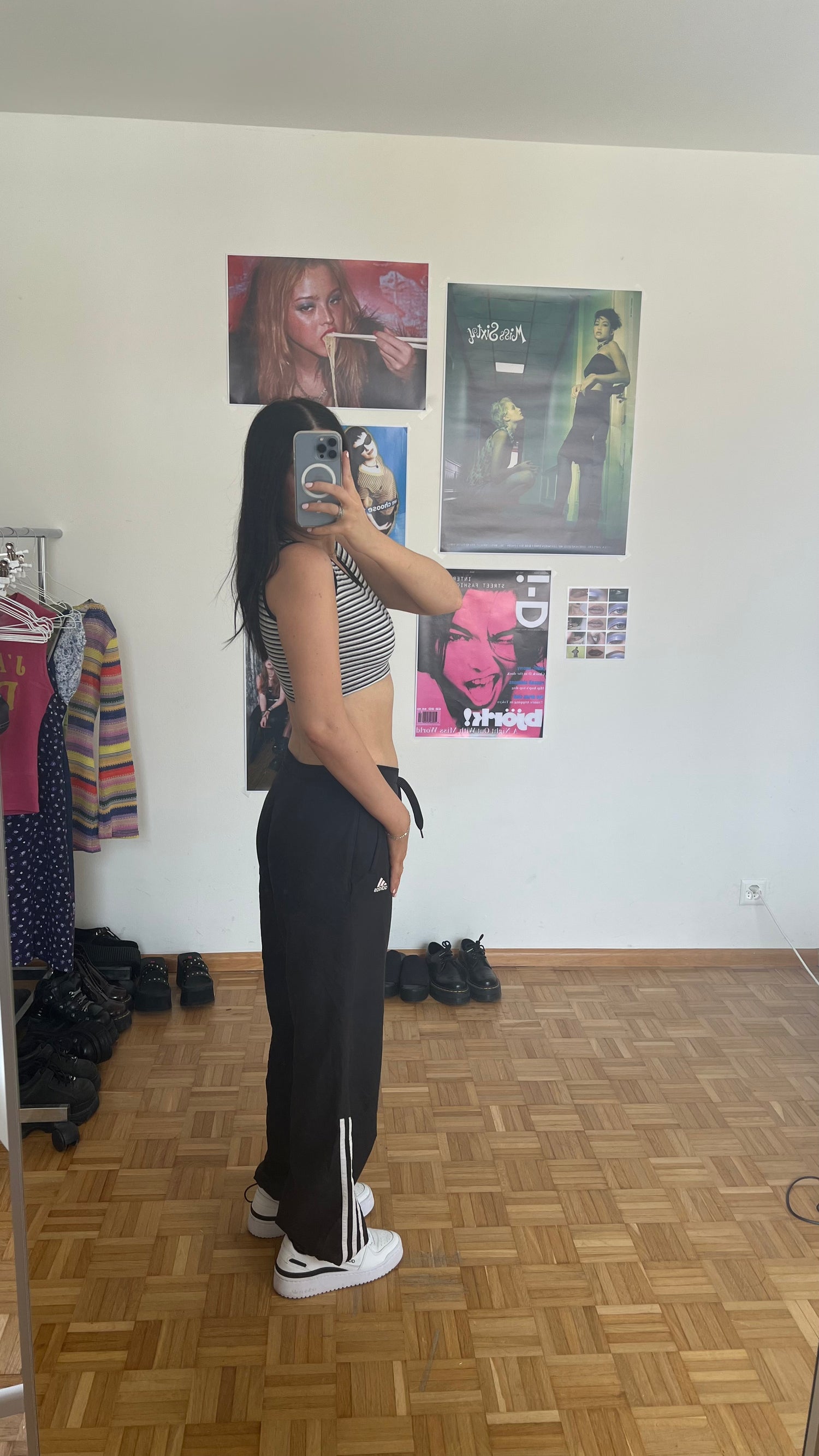 Vintage 90 s Adidas Sporty Black Baggy Track Pants with Toggle