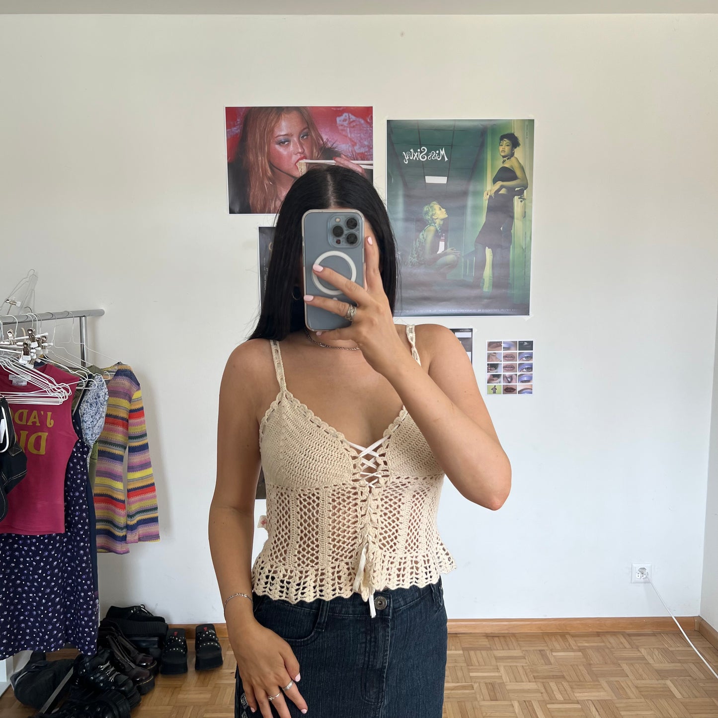 Vintage 90's Indie Hippie Cream Crochet Cami Top (S)