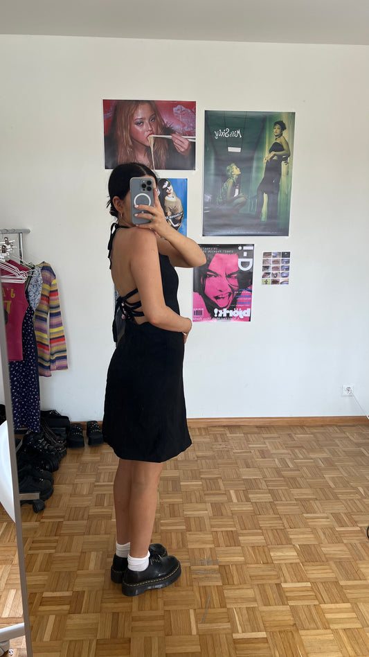 Vintage 90's Model Off Duty Black Halter Dress (36 EU / UK 8 / US 4)