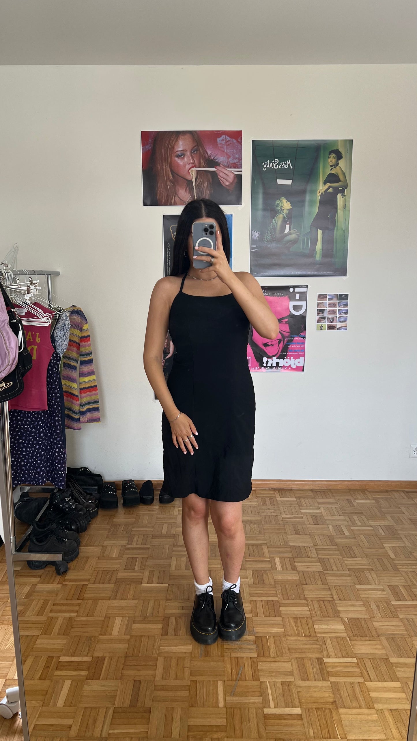 Vintage 90's Model Off Duty Backless Black Halter Dress (34 EU / UK 6 / US 2)