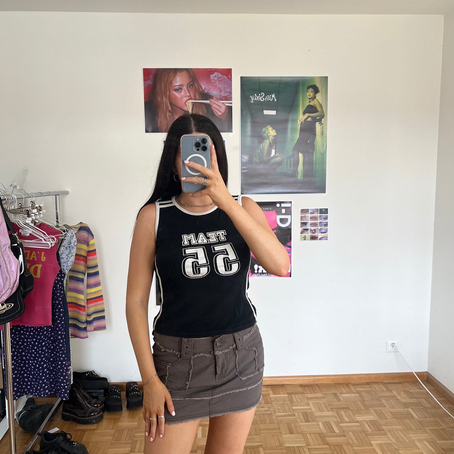 Vintage 90's Sporty "55" Black and White Tank Top (S)