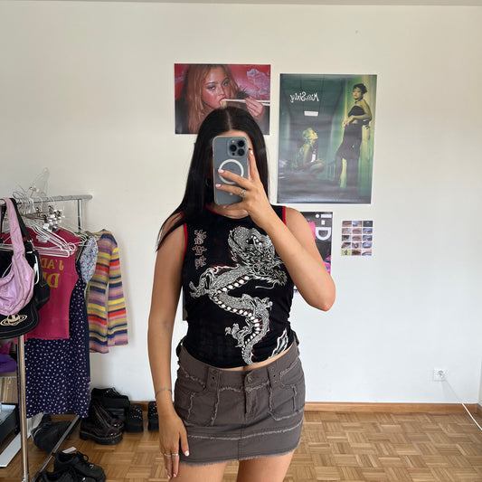 Vintage 90's Skater Black Tank Top with Dragon Graphic (M)