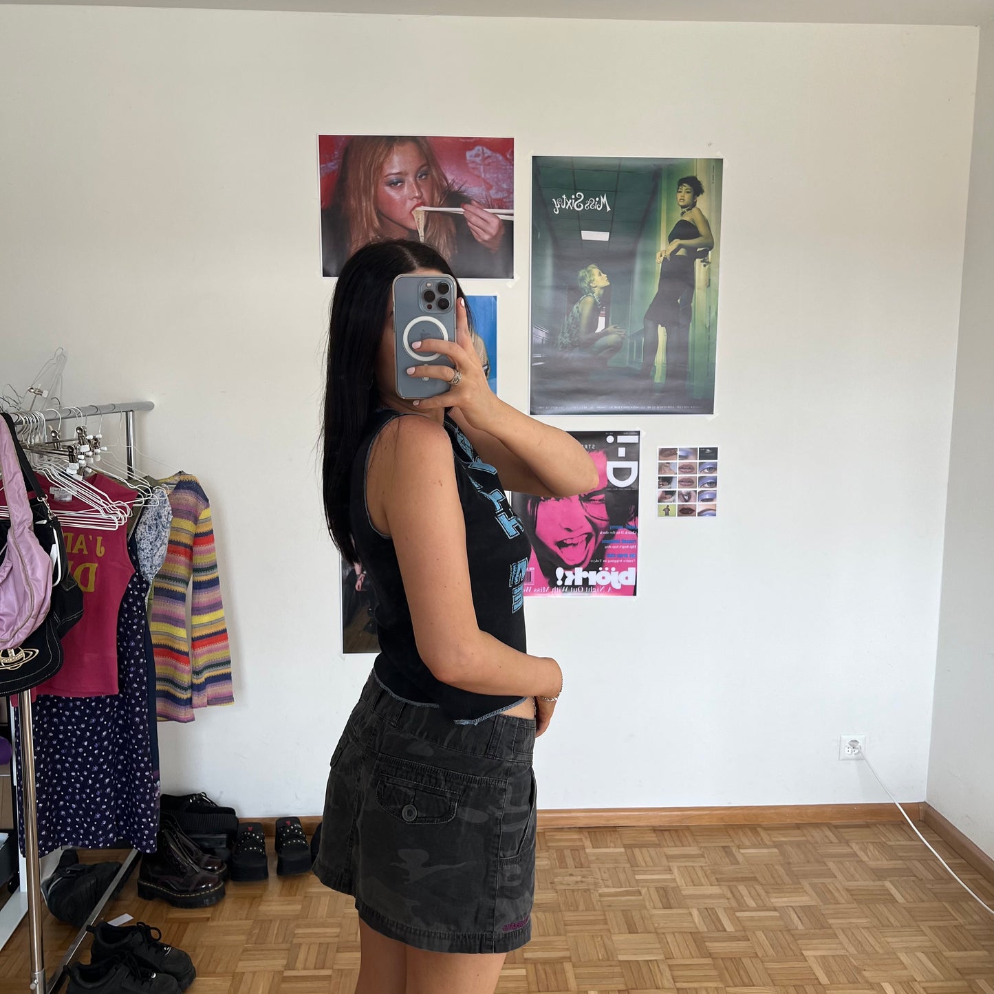 Vintage 90's Skater Grey and Black Camo Cargo Mini Skirt (M)