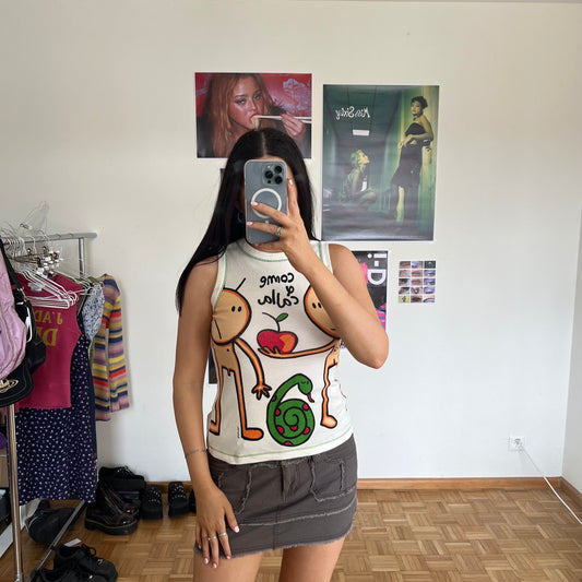 Vintage 90's Funky Adam and Eve White Tank Top (S)