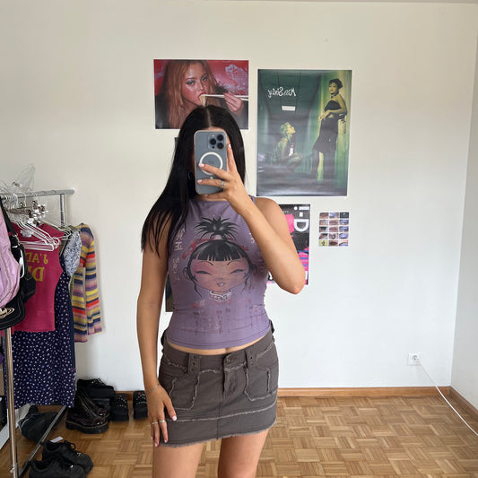 Vintage 90's Skater Lilac Tank Top with Anime Girl Print (S)