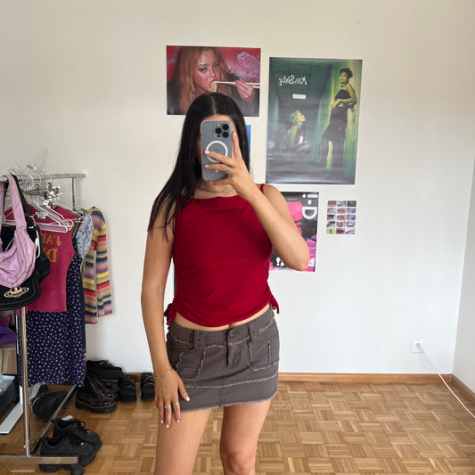 Vintage 90's Clubwear Red Top with Side Drawstrings (S)