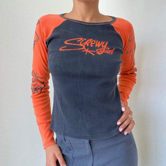 Vintage 90’s Skater Black and Orange Raglan Longsleeve Top (S)