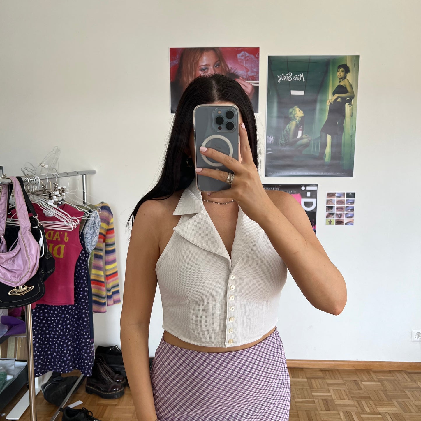 Vintage 90's Preppy Backless White Shirt (S)