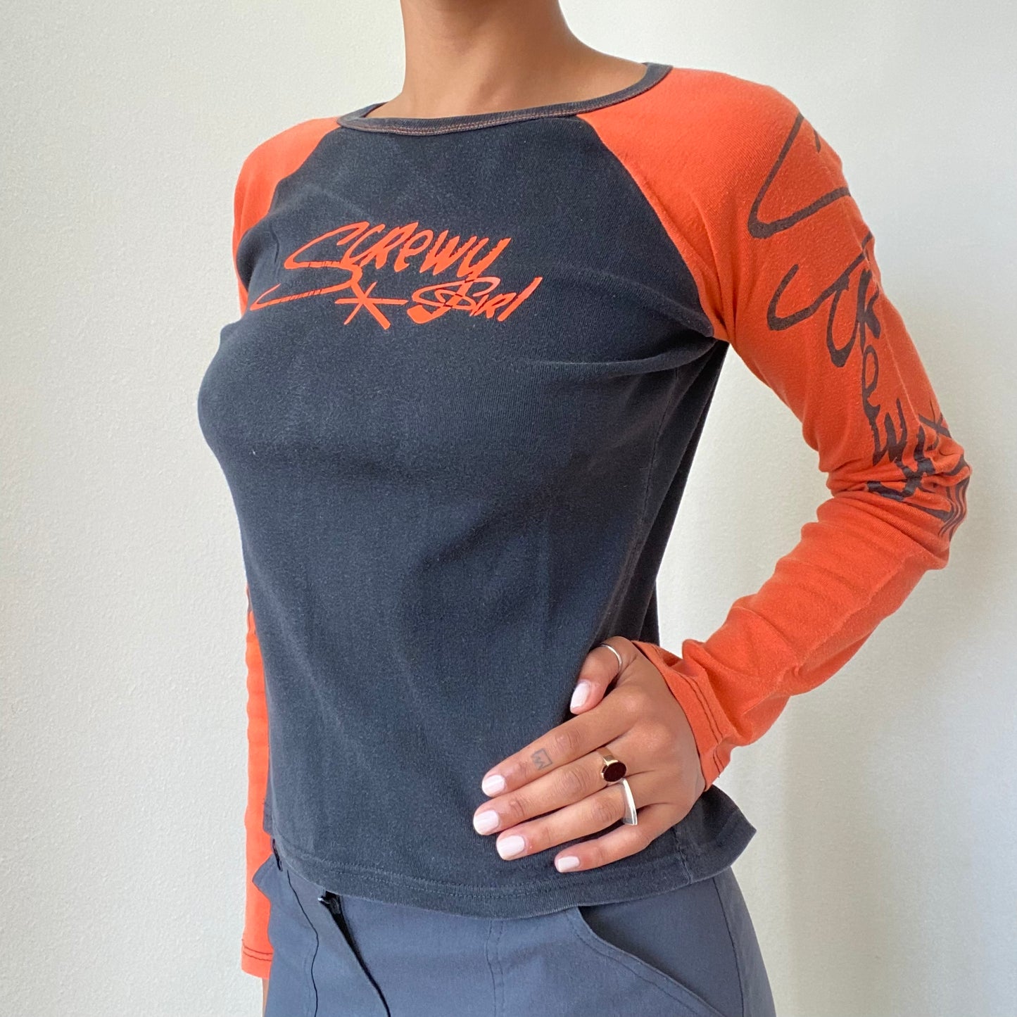 Vintage 90’s Skater Black and Orange Raglan Longsleeve Top (S)