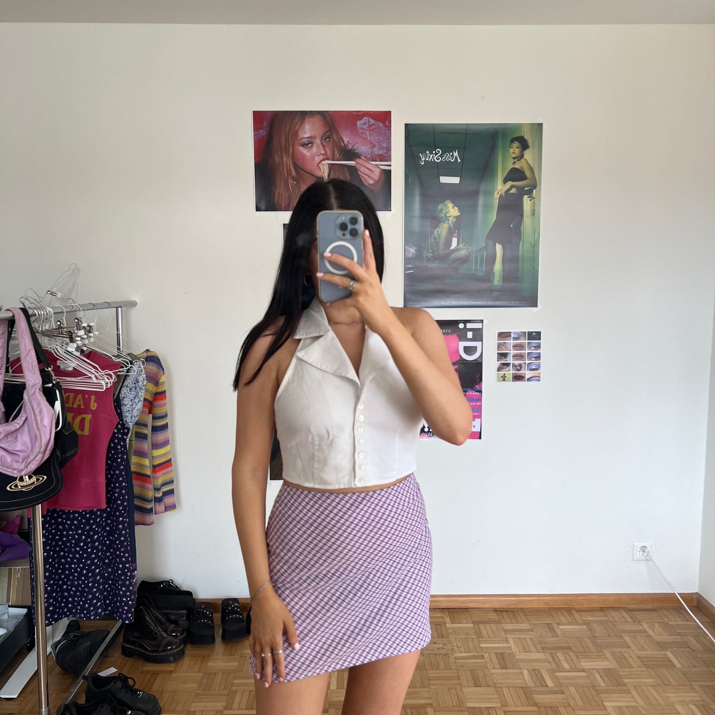 Vintage 90's Preppy Purple and White Vichy Print Mini Skirt (XS)