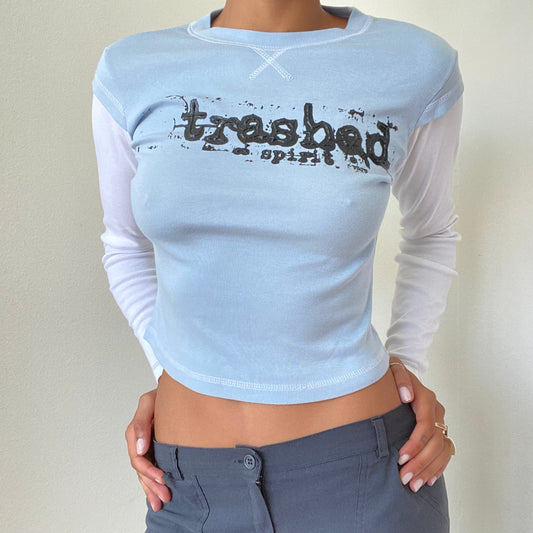 Vintage 90’s Skater Blue and White Layered Longsleeve Top (S)