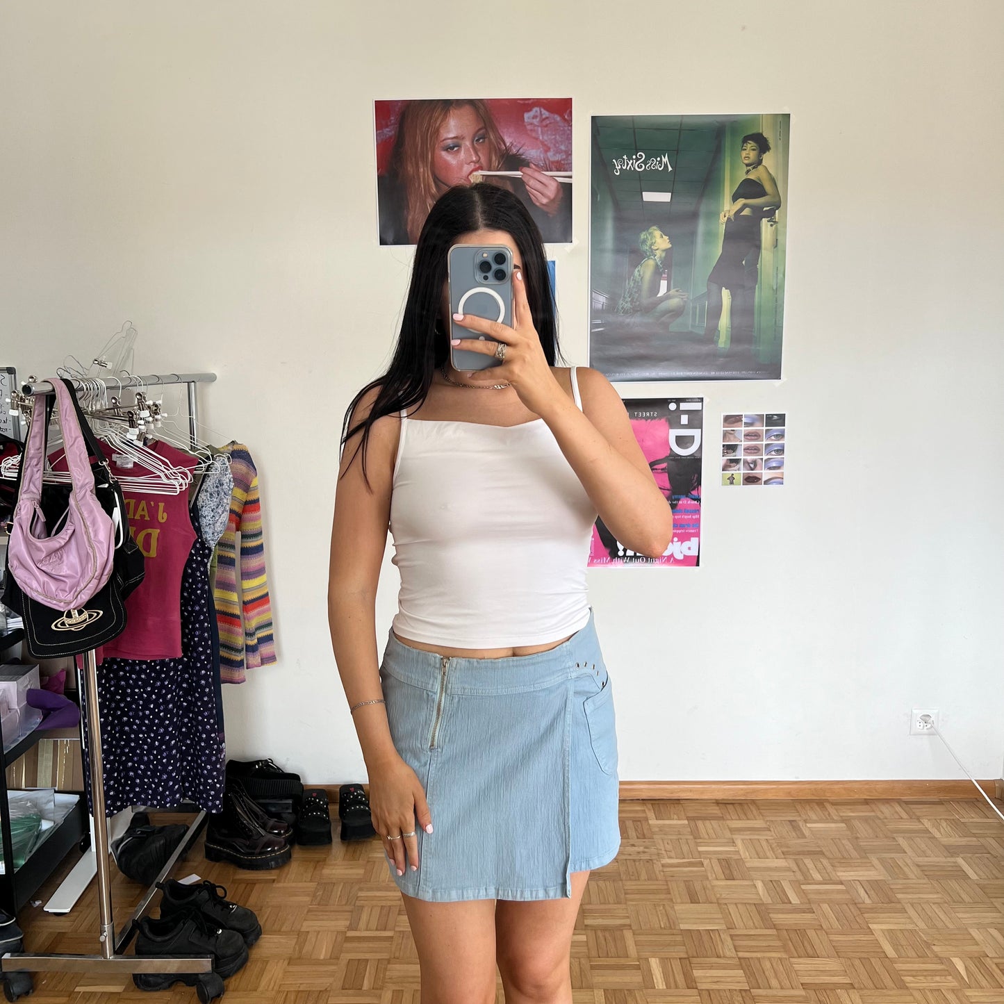 Vintage 90's Rockstar Baby Blue Mini Denim Skirt (36 EU / UK 8 / US 4)