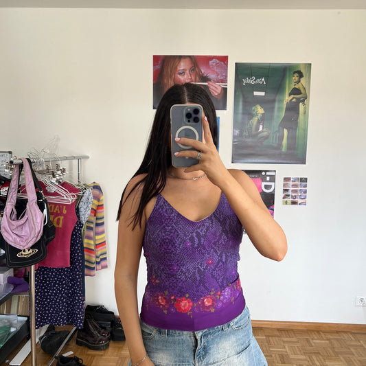 Vintage 90's Clubwear Purple Snakeskin Print Mesh Top (S)