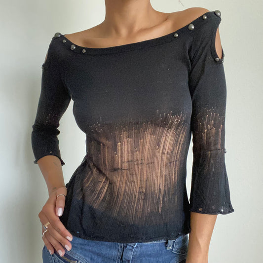 Vintage 90’s Archive Miss Sixty Grunge Black Distressed Long Sleeve Top (S)