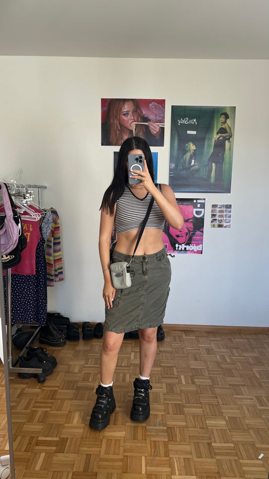 Vintage 90's Techwear Khaki Cargo Midi Skirt (38 EU / UK 10 / US 6)