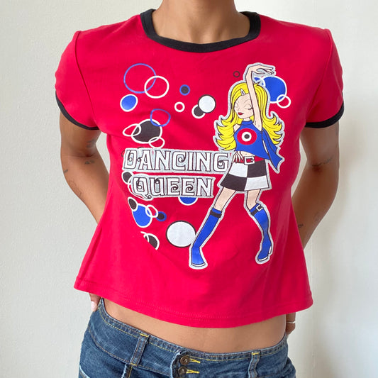 Vintage 90’s Funky Red "Dancing Queen" Graphic Baby Tee (S/M)