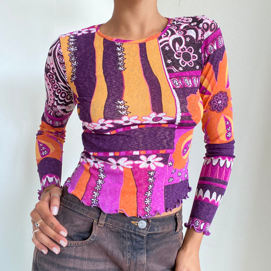 Vintage 2000’s Funky Purple and Orange Mesh Longsleeve Top (S)