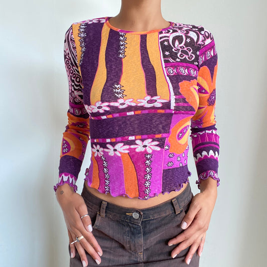 Vintage 2000’s Funky Purple and Orange Mesh Longsleeve Top (S)