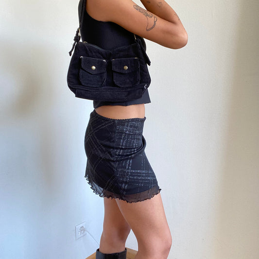 Vintage 90's Model Off Duty Black Cord Shoulder Bag with Pockets