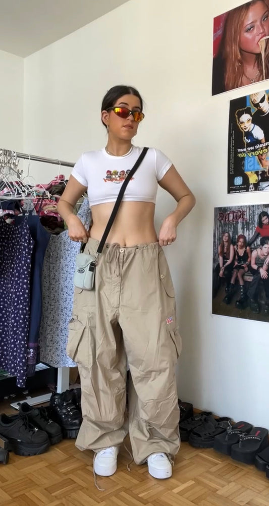 Vintage 90's Archive Beige Parachute Baggy Cargo Pants (S/M/L)