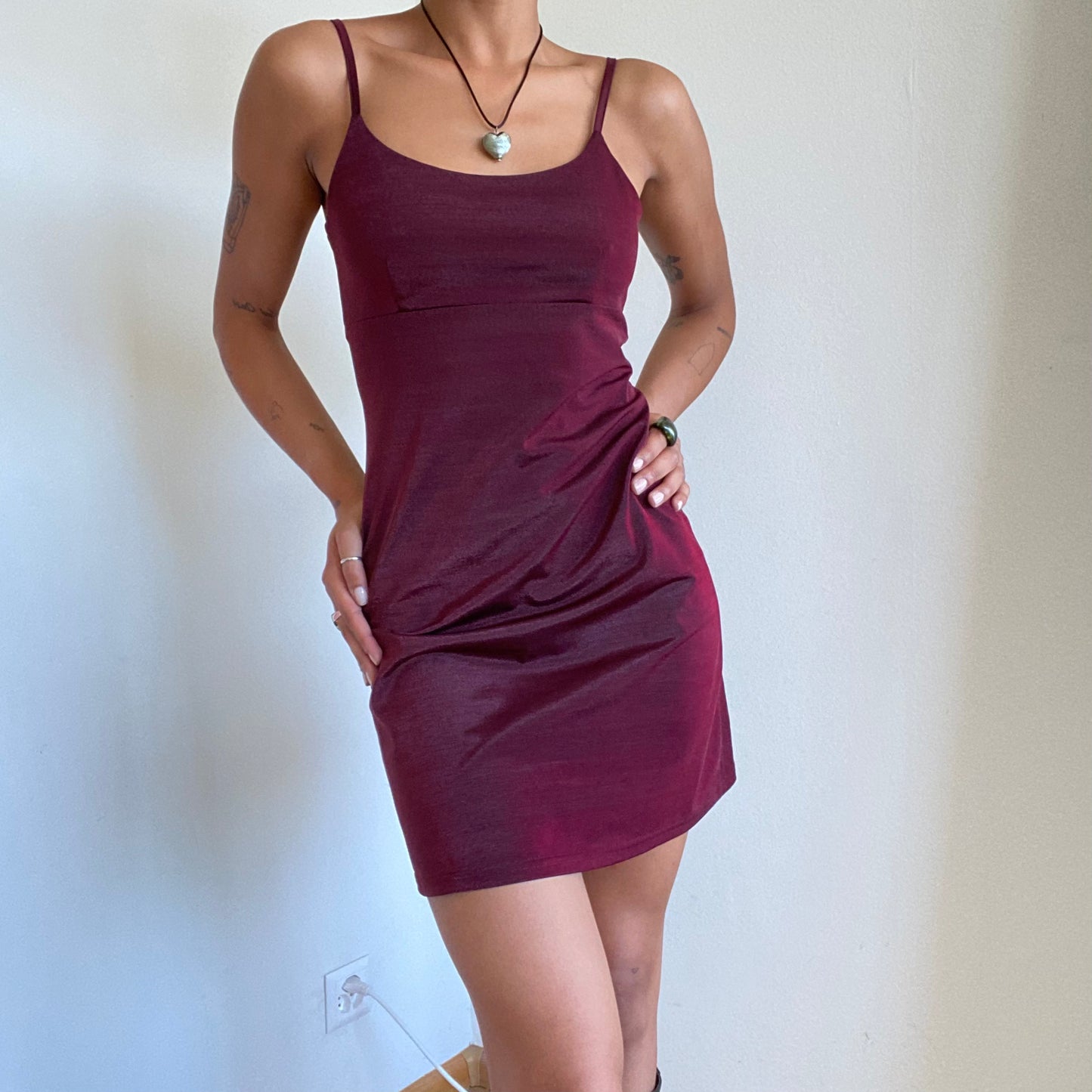 Vintage 90's Clubwear Bordeaux Iridescent Backless Mini Dress (XS)