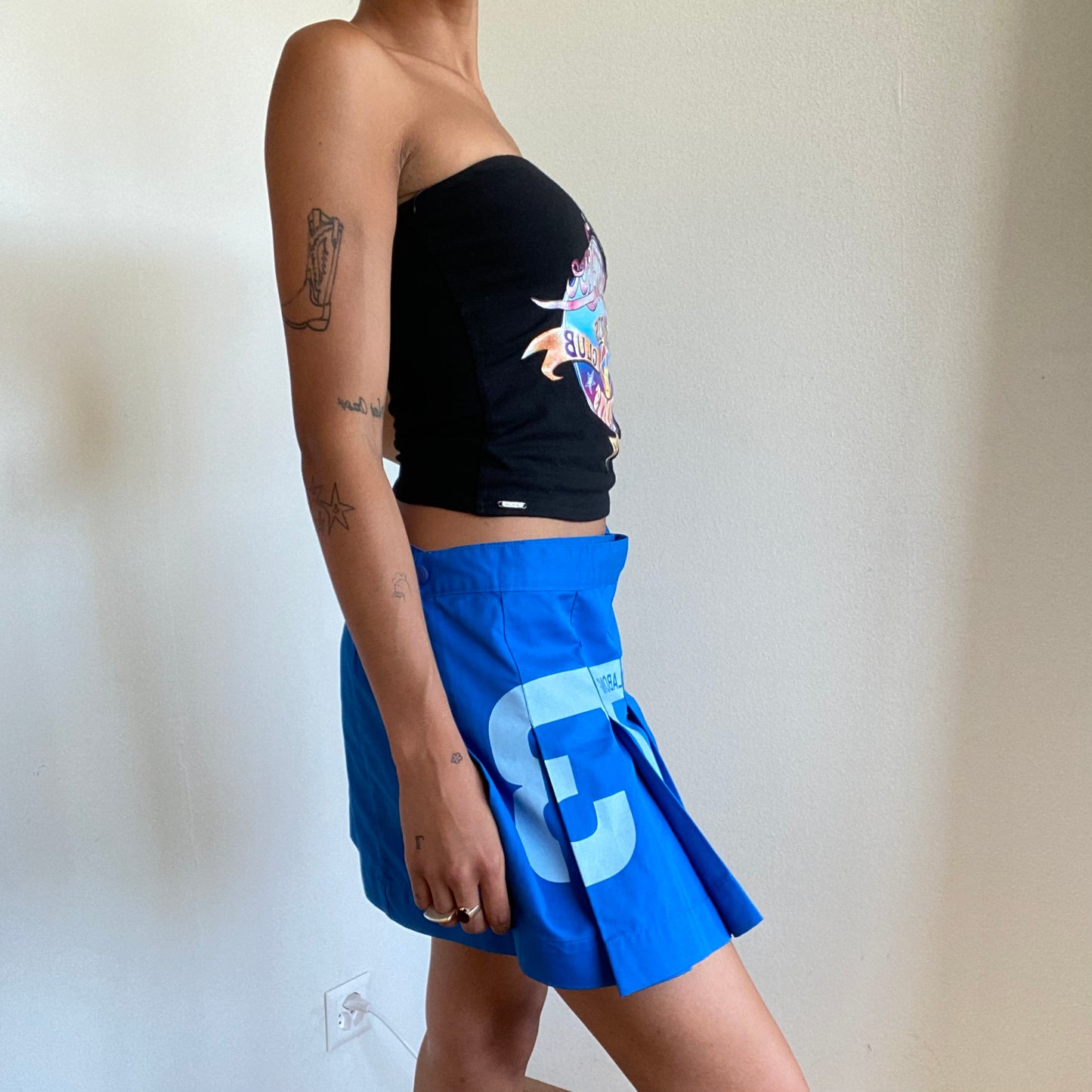 Vintage 90's Sporty Blue Pleated Mini Skirt (M)