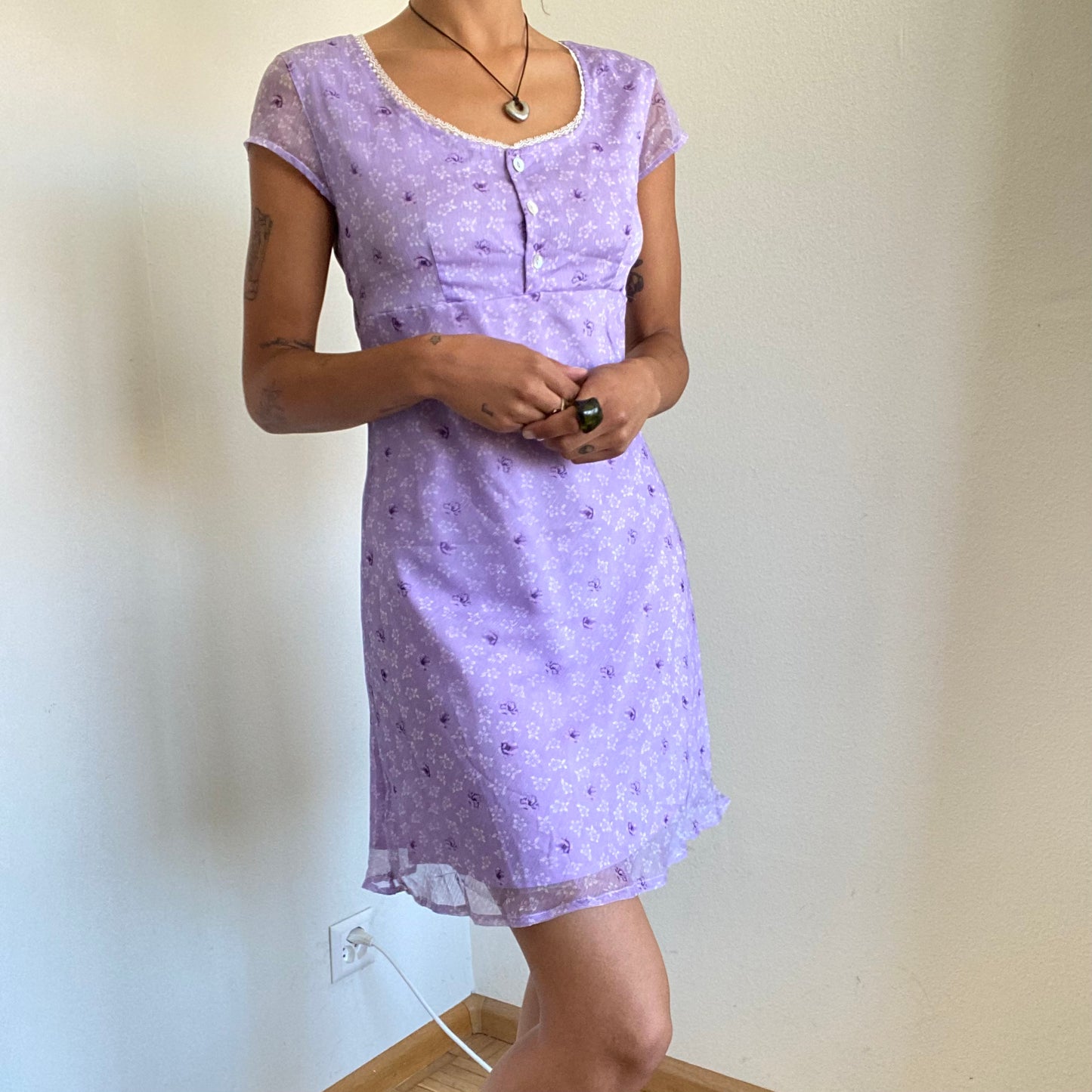 Vintage 90's Style UNIF Romantic Floral Lilac Mini Dress (S/M)