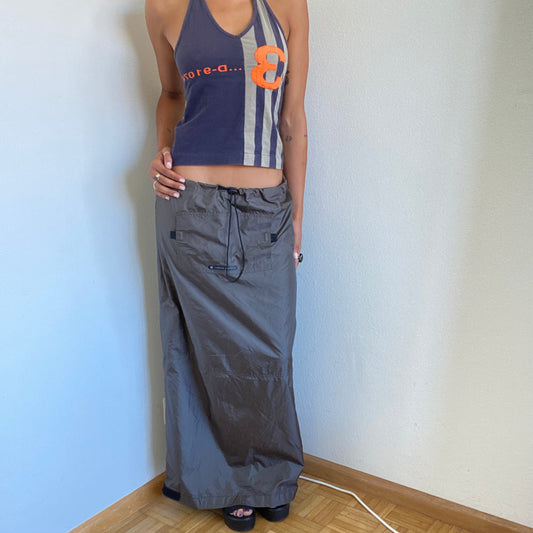 Vintage 90's Archive Killah Miss Sixty Techwear Parachute Khaki Cargo Maxi Skirt (M)