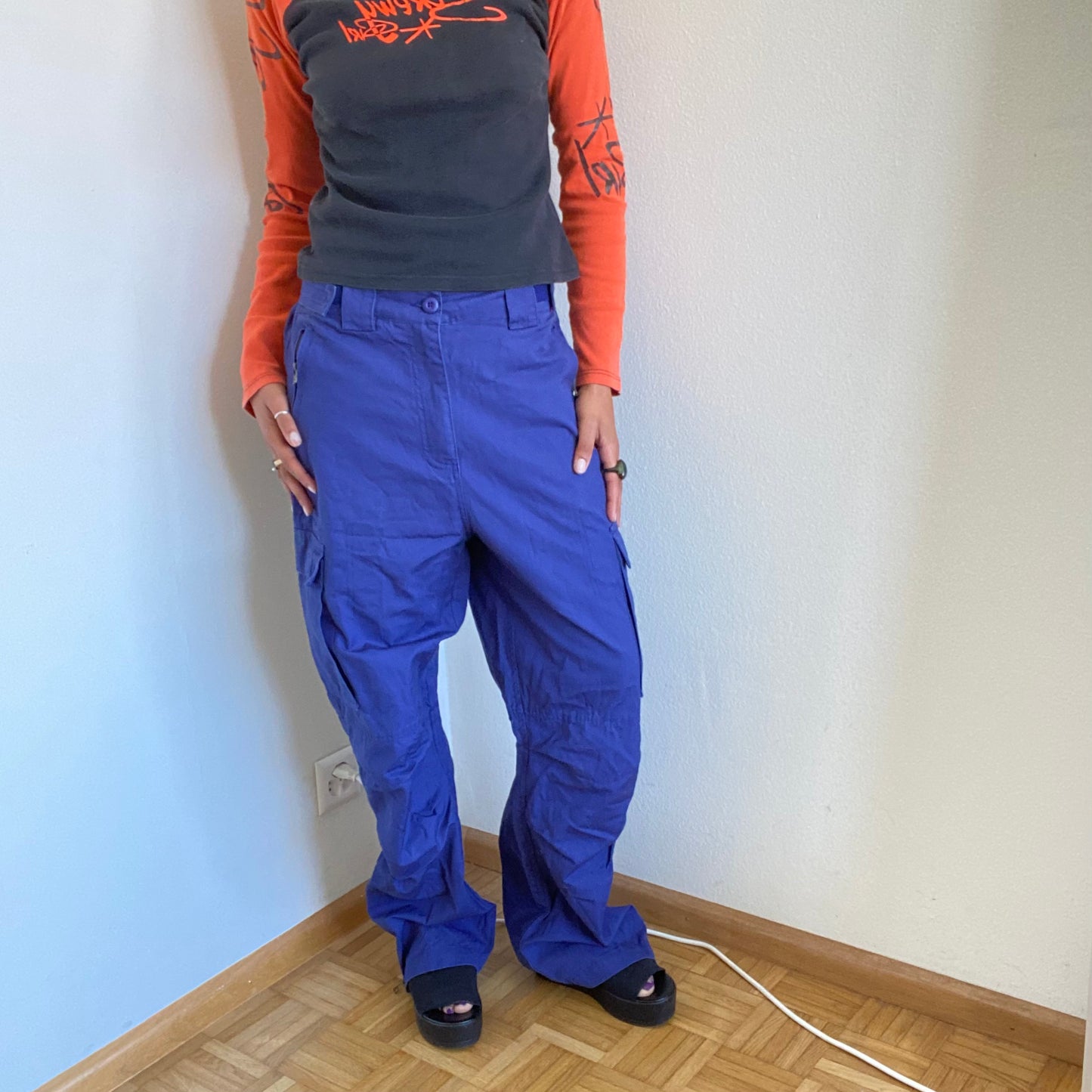 Vintage 90's Archive Blue Parachute Baggy Cargo Workwear Pants (S/M/L)