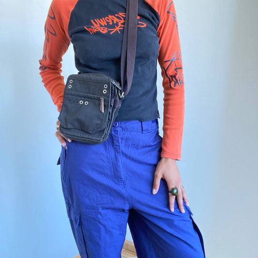 Vintage 90's Techwear Black Small Crossbody Bag