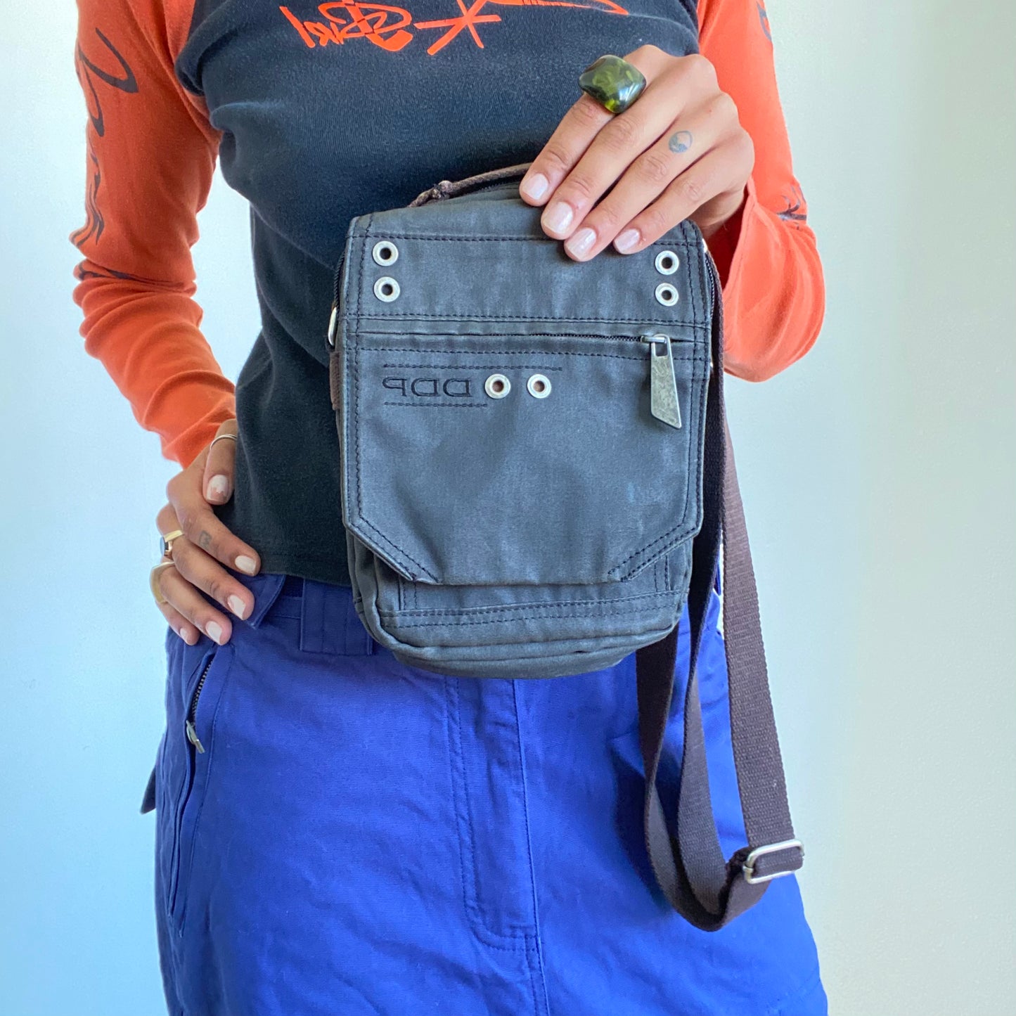 Vintage 90's Techwear Black Small Crossbody Bag