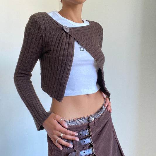 Vintage 90’s Bella Hadid Brown Knit Asymmetric Cardigan (S)