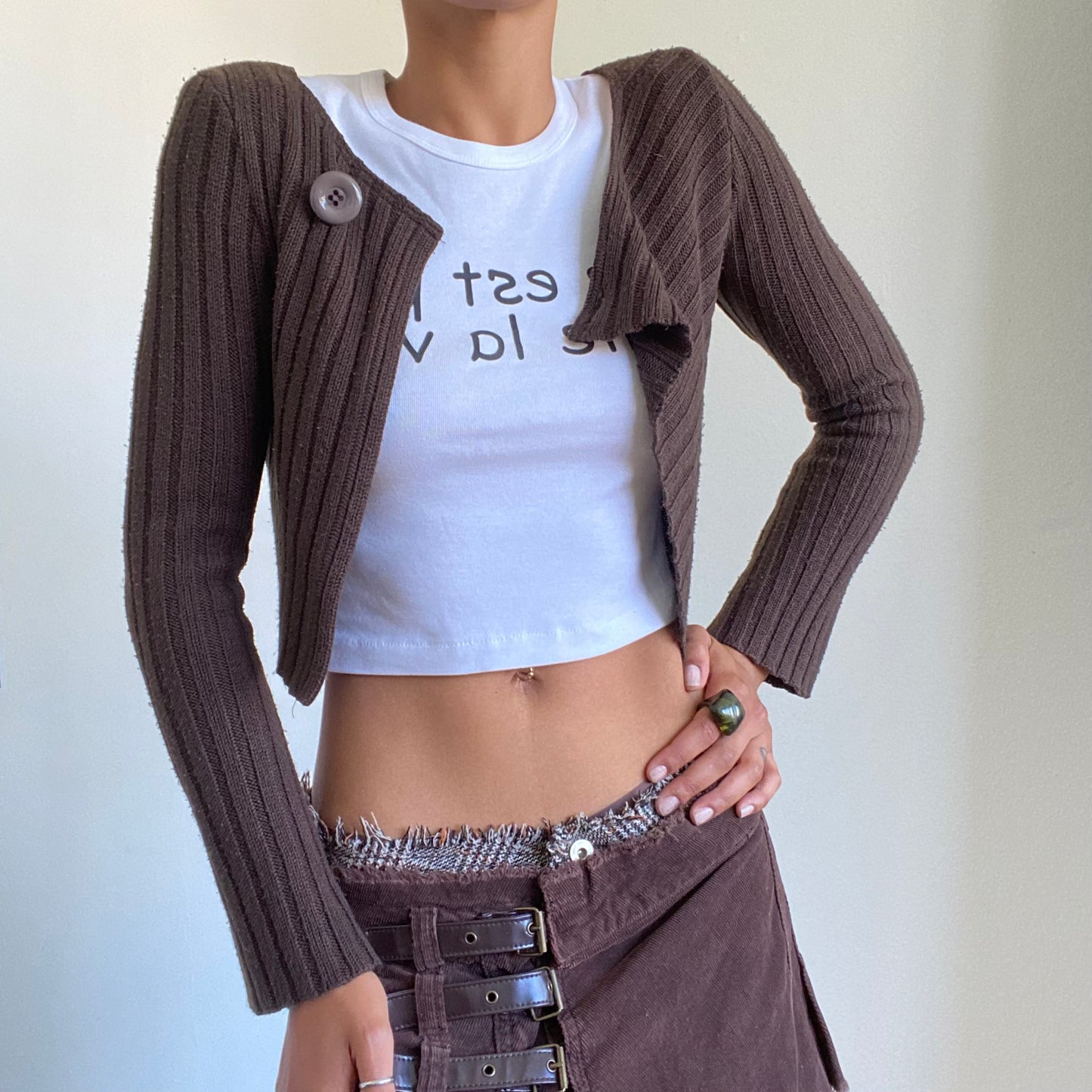 Vintage 90’s Bella Hadid Brown Knit Asymmetric Cardigan (S)