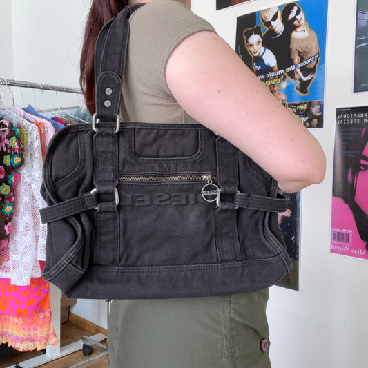 Vintage Y2K Diesel Black Bowling Bag