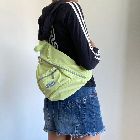 Vintage 90's Techwear Lime Green Crossbody One Strap Backpack