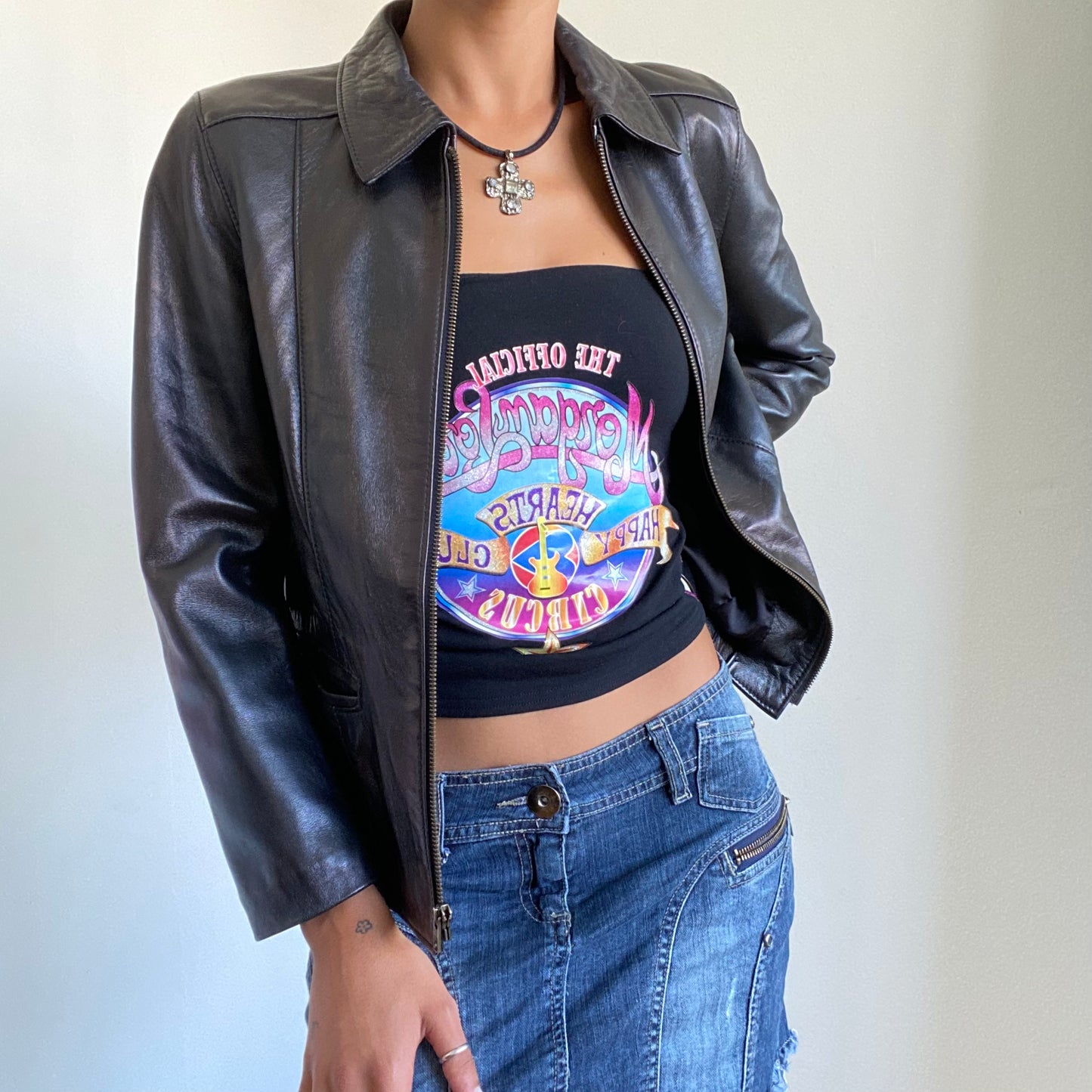 Vintage 90’s Model Off Duty Black Leather Jacket (S/M)