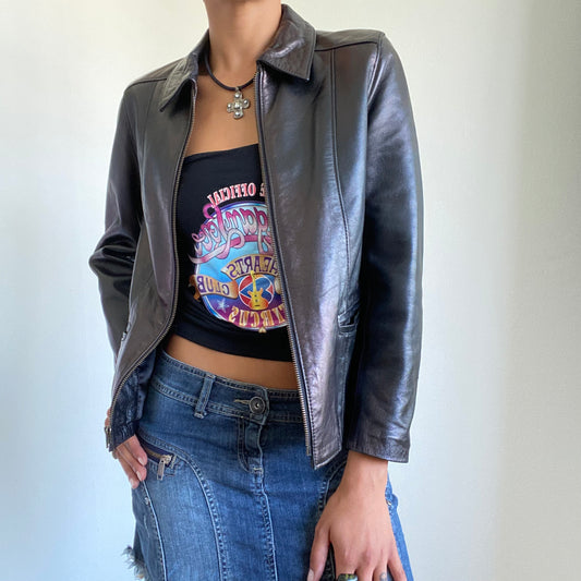 Vintage 90’s Model Off Duty Black Leather Jacket (S/M)