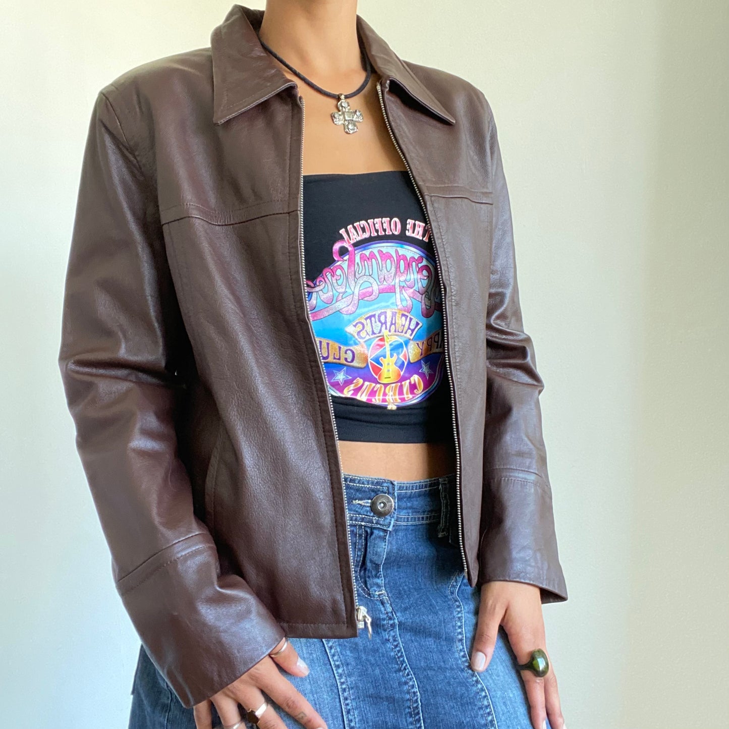 Vintage 90’s Model Off Duty Brown Leather Jacket (S/M)