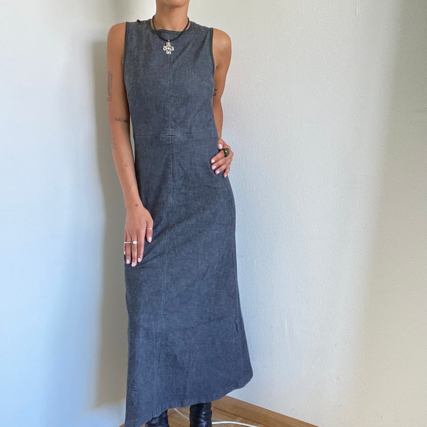 Vintage 90's Archive Cop Copine Grey Denim Maxi Zip-Off Dress (M)