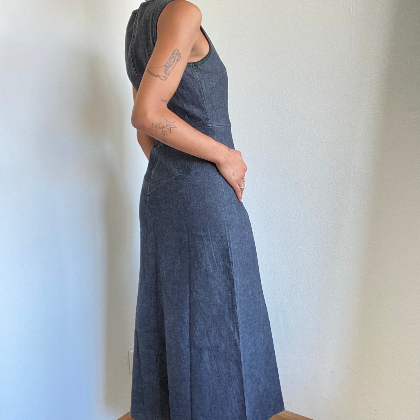 Vintage 90's Archive Cop Copine Grey Denim Maxi Zip-Off Dress (M)