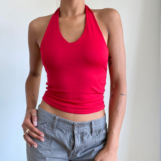 Vintage 90’s Clubwear Red Backless Halter Neck Top (S)