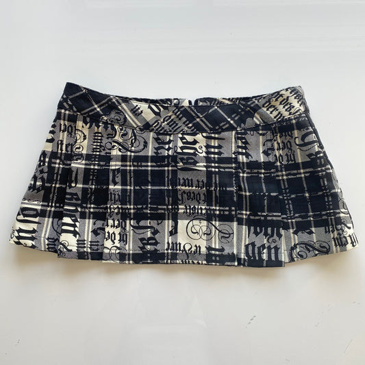 Vintage 90's Punk Plaid Pleated Layering Micro Mini Skirt with Goth Writing (XS)