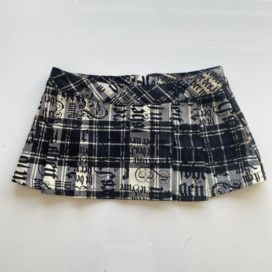 Vintage 90's Punk Plaid Pleated Layering Micro Mini Skirt with Goth Writing (XS)